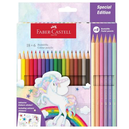 Creioane colorate 18+6 culori/set, FABER-CASTELL Unicorn